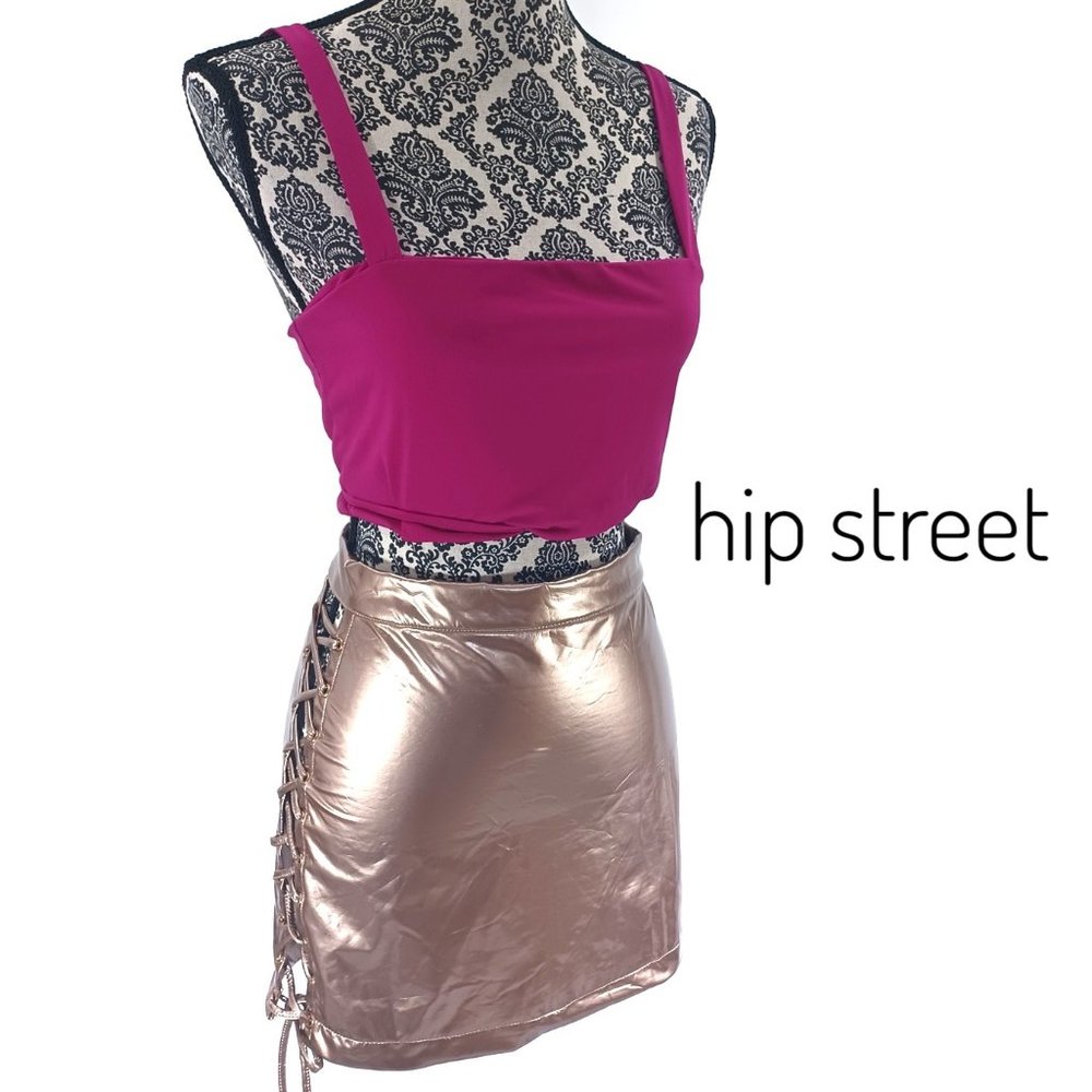 ONTWELFTH Chrome Gold Lace Up Mini Skirt M